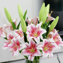 3D手感百合花仿真花客厅假花装饰高档塑料花餐桌轻奢混批一件代发