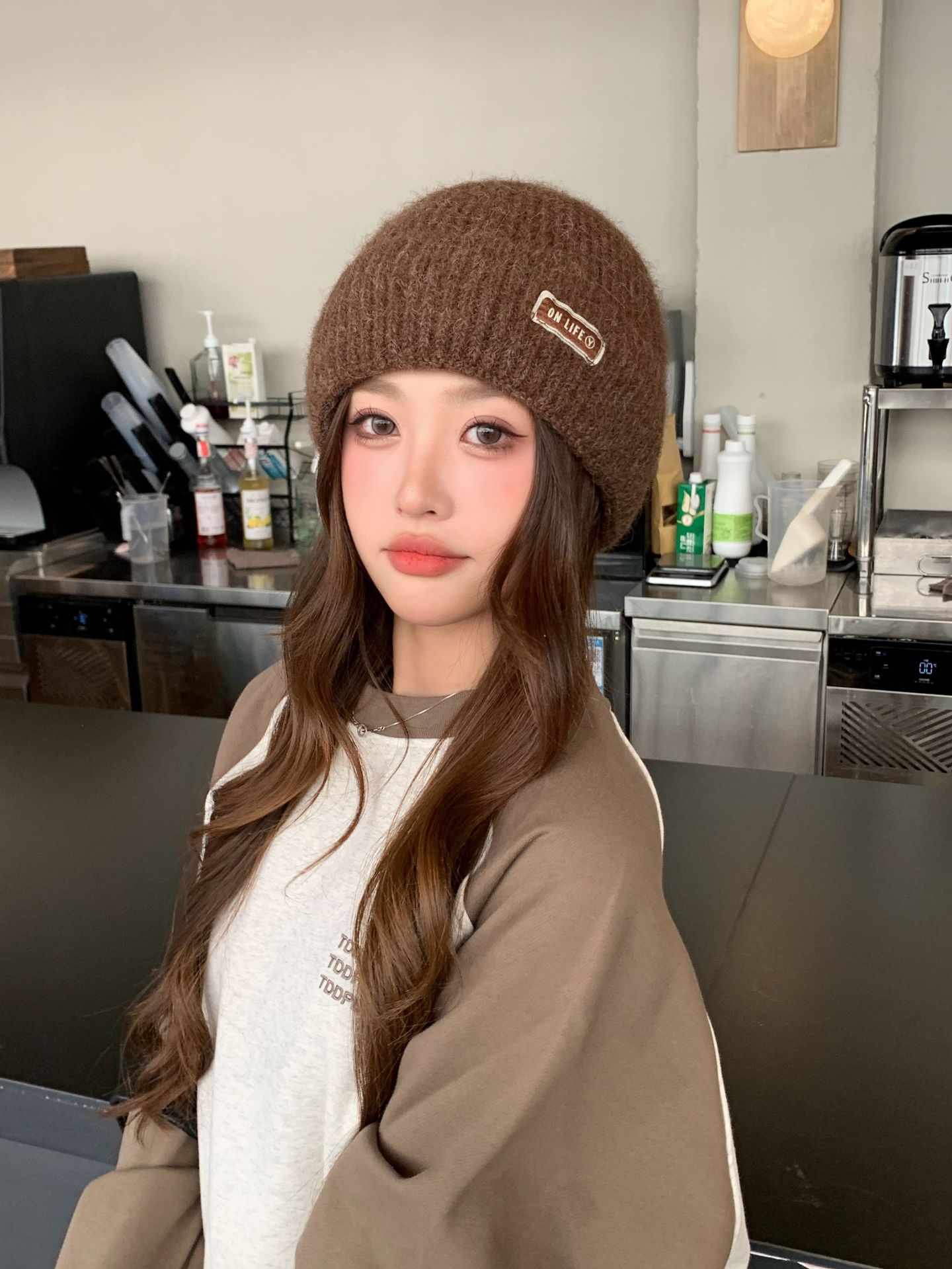 Solid Color Large Head Circumferece Face Slimmig Postpartum Autum Witer Fleece Lied Cold Thick Kitted Hat For_voghion.com