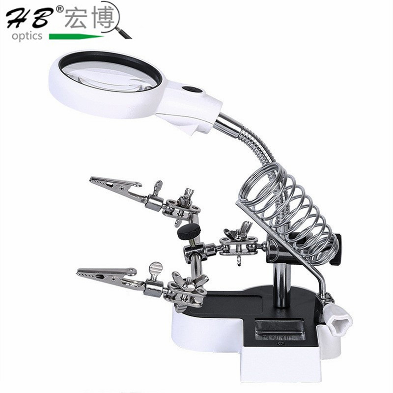 厂家直销LED灯辅助夹式带电烙铁放大镜多功能放大镜16126AC1