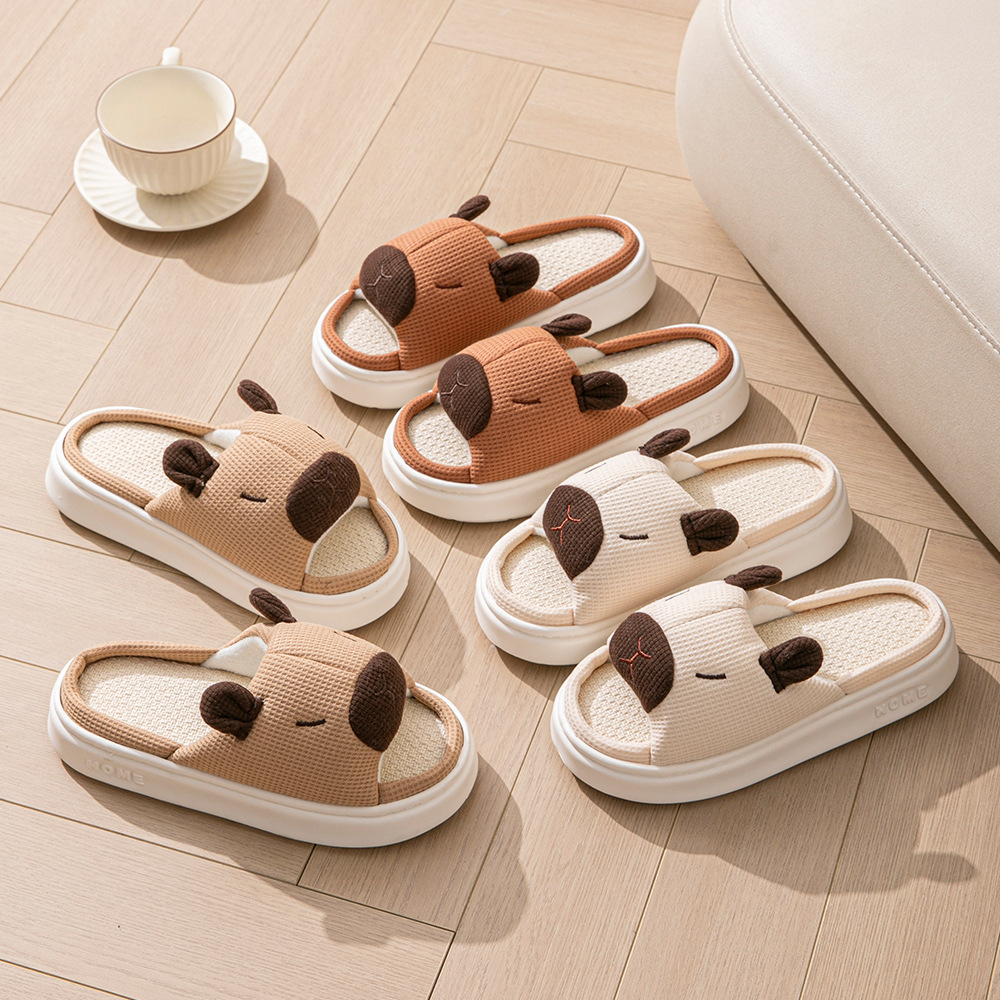 2025 Cross-border New Kapibala Open Toe Linen Slippers Thick Bottom EVA Lightweight Non-slip Silent Home