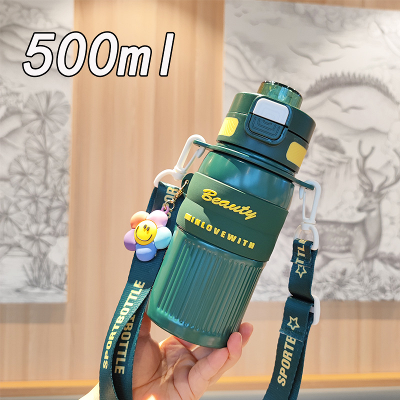 Botella de agua de alta capacidad colgante 3D doble boca de beber taza de aislamiento térmico strap al aire libre portable hervidor deportivo de agua