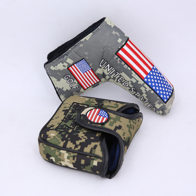 Golf camuflaje bordado putter cubierta cuadrado putter cabeza cubierta protectora nylon hebilla magnética a la imagen