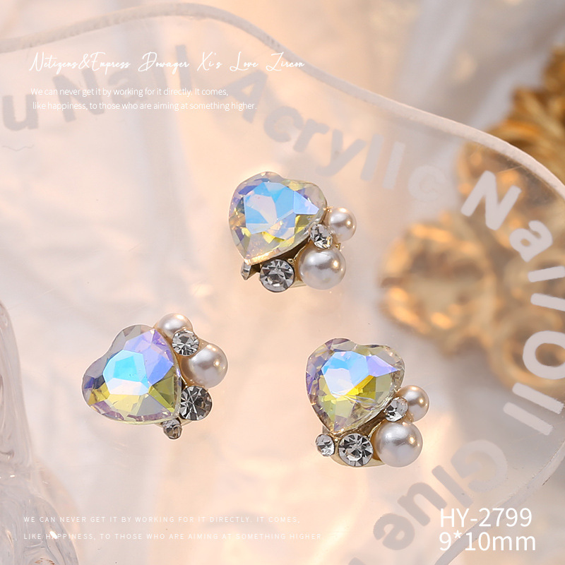 Celebridad en línea Maillard joyería de uñas de cristal pila diamante producto terminado flash torcido corazón grasa cuadrado hecho a mano perla joyería de uñas