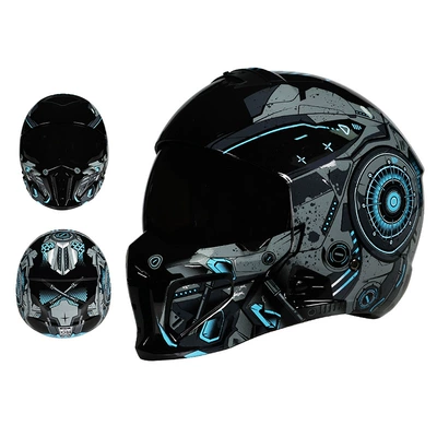Motosiklet kaskı (dəbilqə) Motorcycle Helmet for Men and - 856-blue-mecha-second-generation-black-lens-m55-56