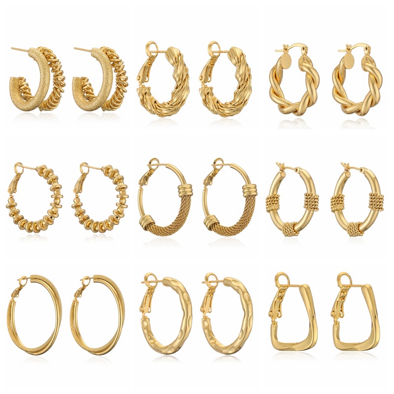 Oro verdadero electroplacado oro en forma de C pendientes de orejas metálicas simples estilo de alta moda pendientes geométricos retro