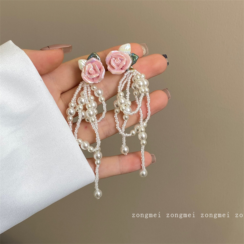 Retro elegant summer earrings pearl with bow