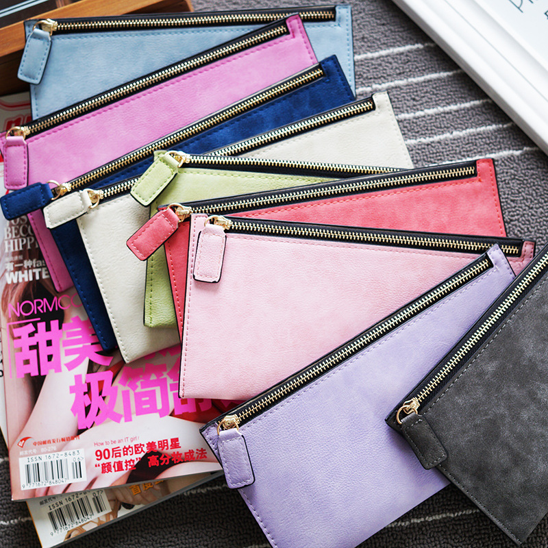 Nueva moda europea y americana simple esmerilado larga cartera de las mujeres delgada cremallera cartera embrague estudiante cartera titular de la tarjeta