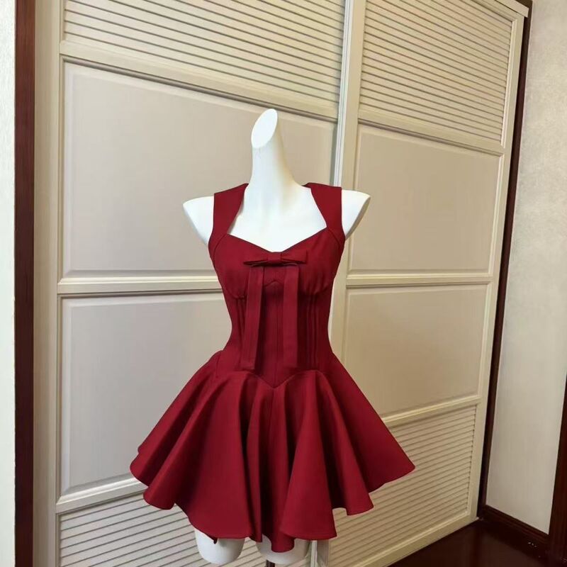 Bow New Dress Rose Life Summer Advanced French Princess Waist Slimming Birthday Princess Skirt