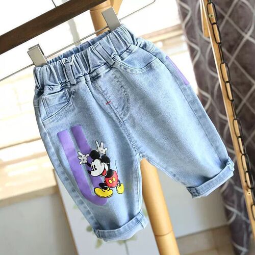 New Korean-style denim shorts for boys, summer thin middle pants for children, stylish 5/8 length pants for trendy kids' clothing