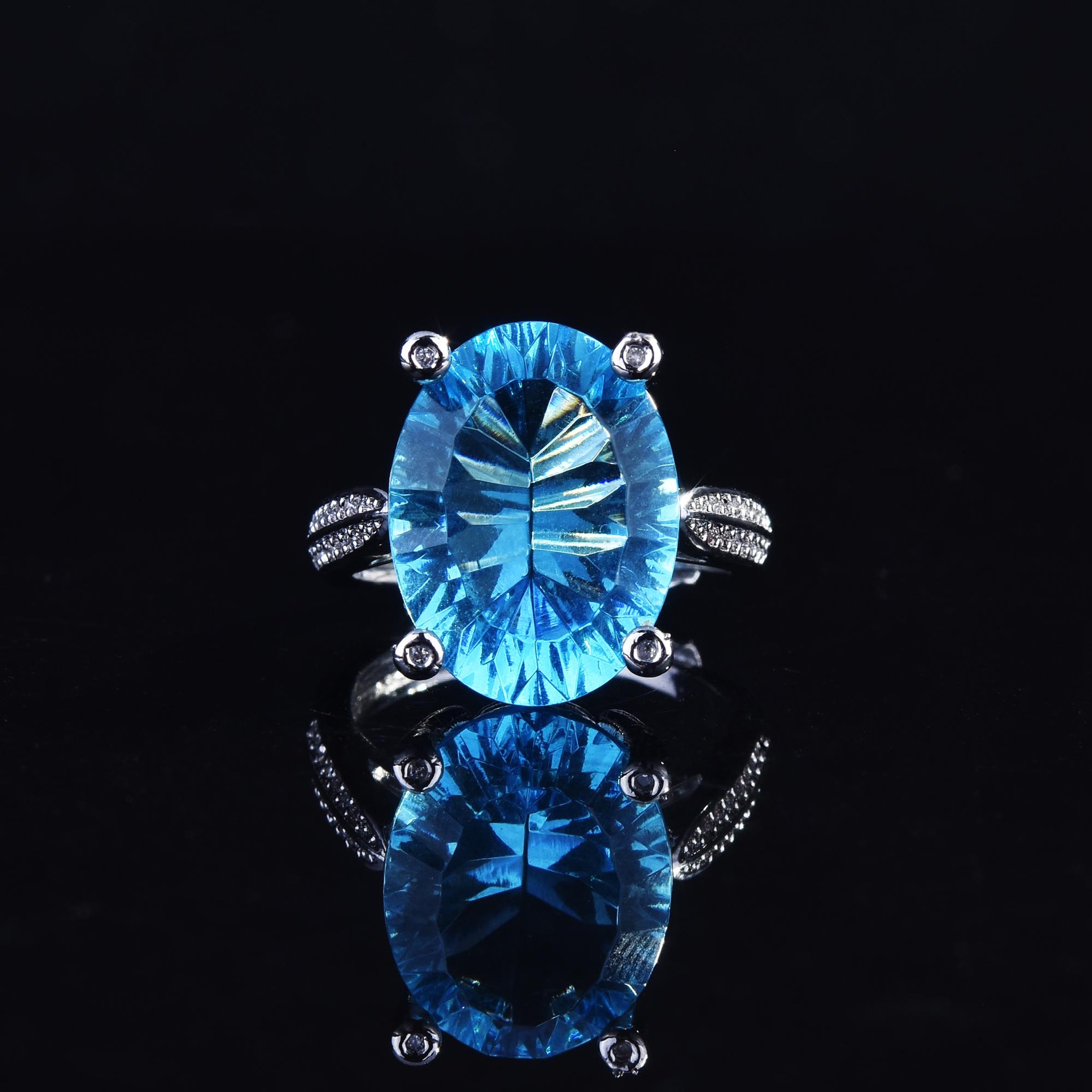crossborder imitation sapphire European and American blue ring amethyst color zircon copper ringpicture1
