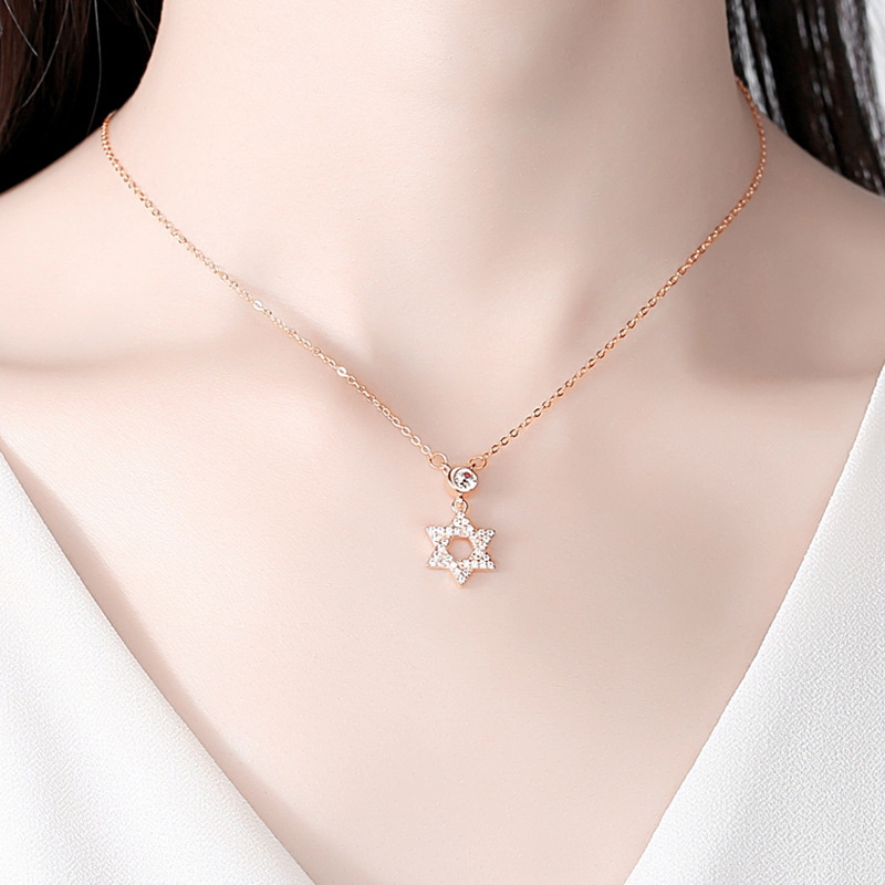 S925 plata esterlina estrella de seis puntas collar al por mayor de moda de mujer estilo japonés y coreano completo diamante estrella ins diseño clavícula cadena