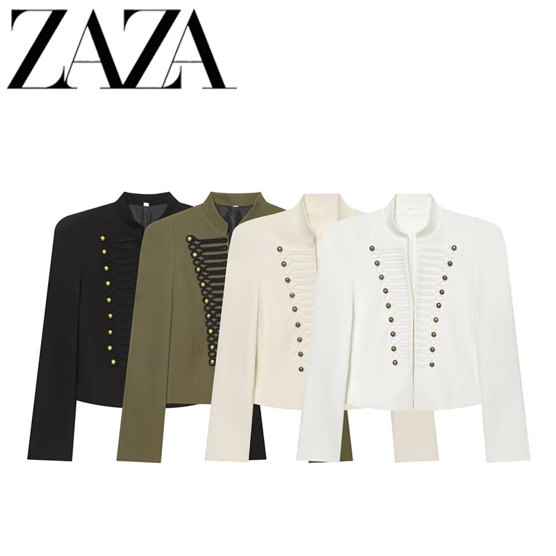 ZAZA Custom-made European and American style wholesale women's high-end commuter short jacket with shoulder pads and slim fit