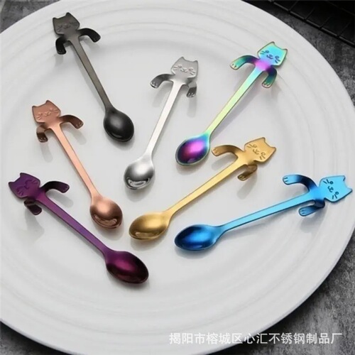 Manufacturer wholesale 304 stainless steel coffee spoon cat hanging spoon cafe commercial home use hanging cup cat spoon