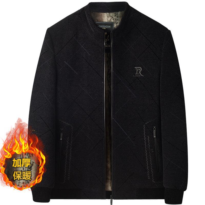 中年爸爸冬装加绒加厚外套男士夹克秋冬季中老年人保暖棉衣雪尼尔