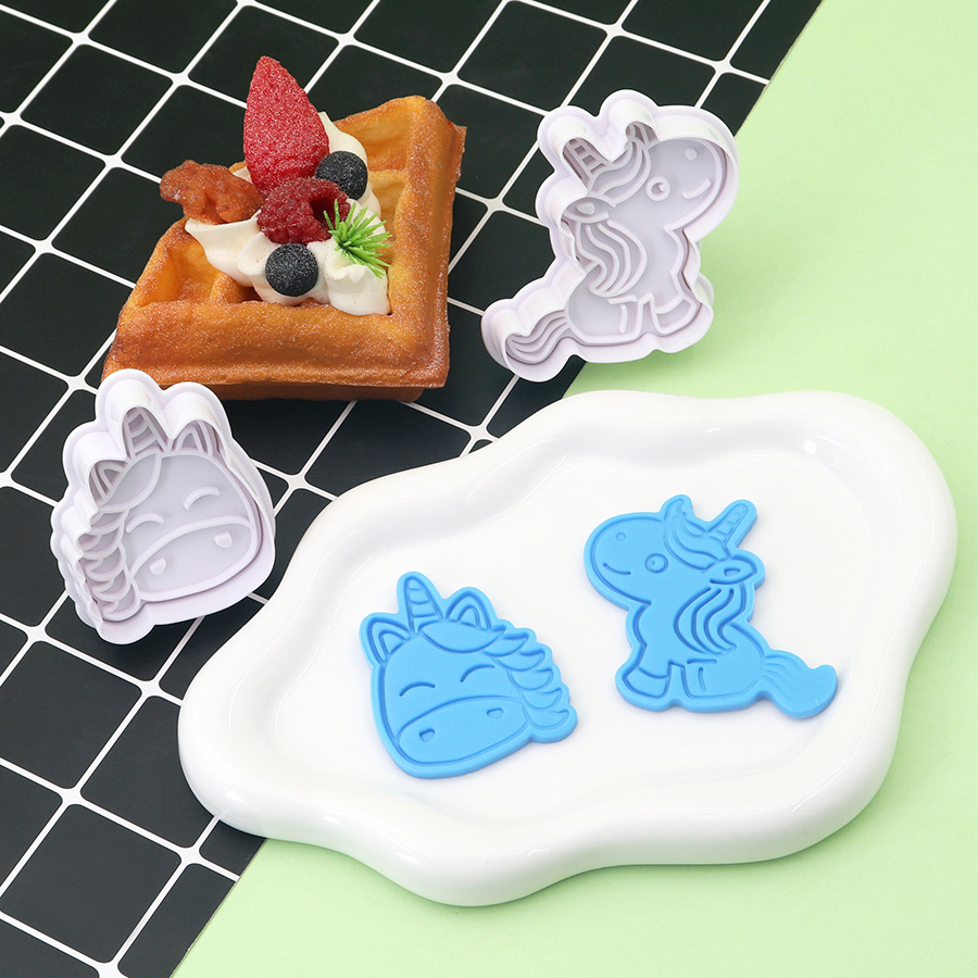 Blanco 3d unicornio molde de galleta de dibujos animados tridimensional galletas de glaseado diy simulación de fondant herramienta de horneado galletas