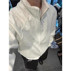 美式cleanfit廓形开衫卫衣男boxy型立领拉链休闲外套秋冬裁剪设计