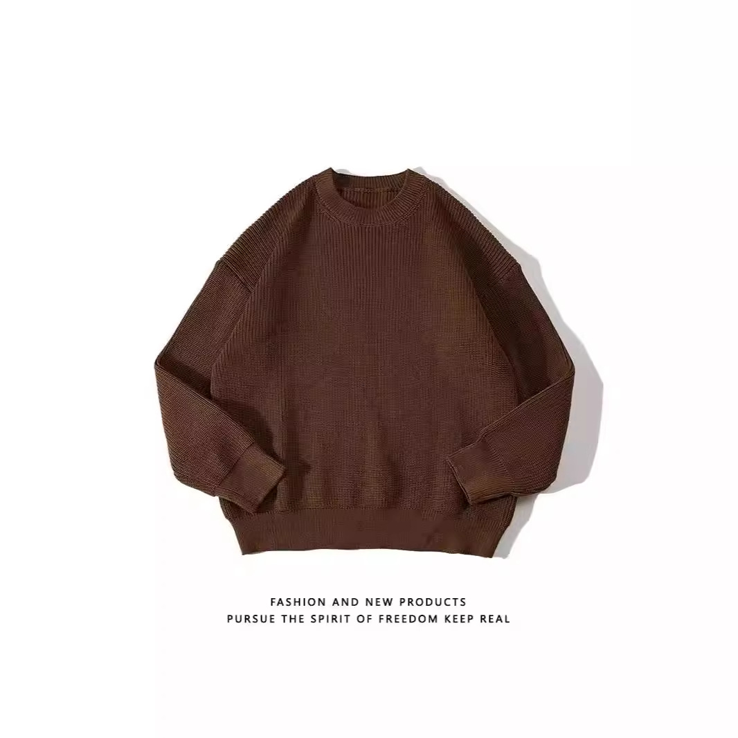 Retro Japanese solid color sweater with a round collar