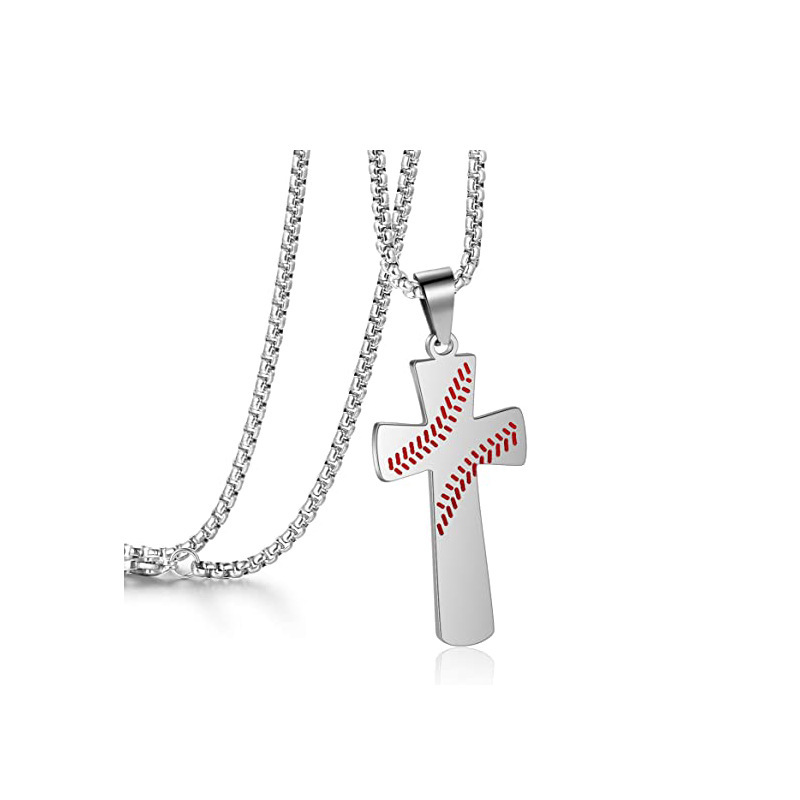 Collana con ciondolo a croce in acciaio inossidabile con scritta "Ballboard Texture" per uomo, stile sportivo, Hip Hop_voghion.com