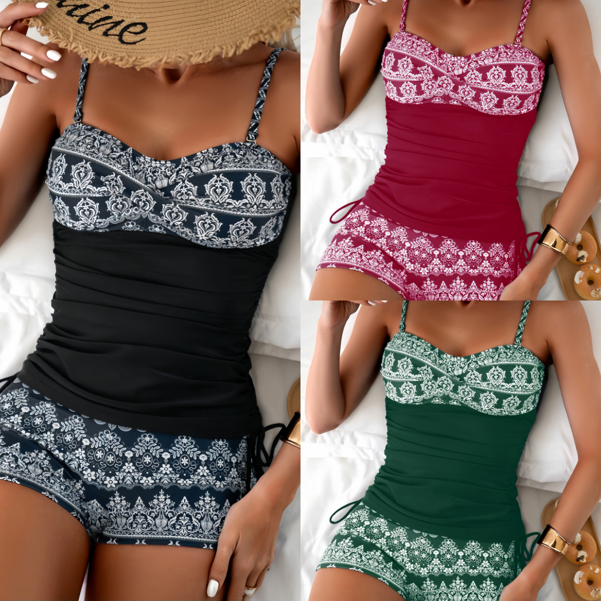 Swimsuit European and American Women's Bikini Printing Cross-Border Foreign Trade Split High-Waisted Tankini Xingcheng Swimwear Factory New Style