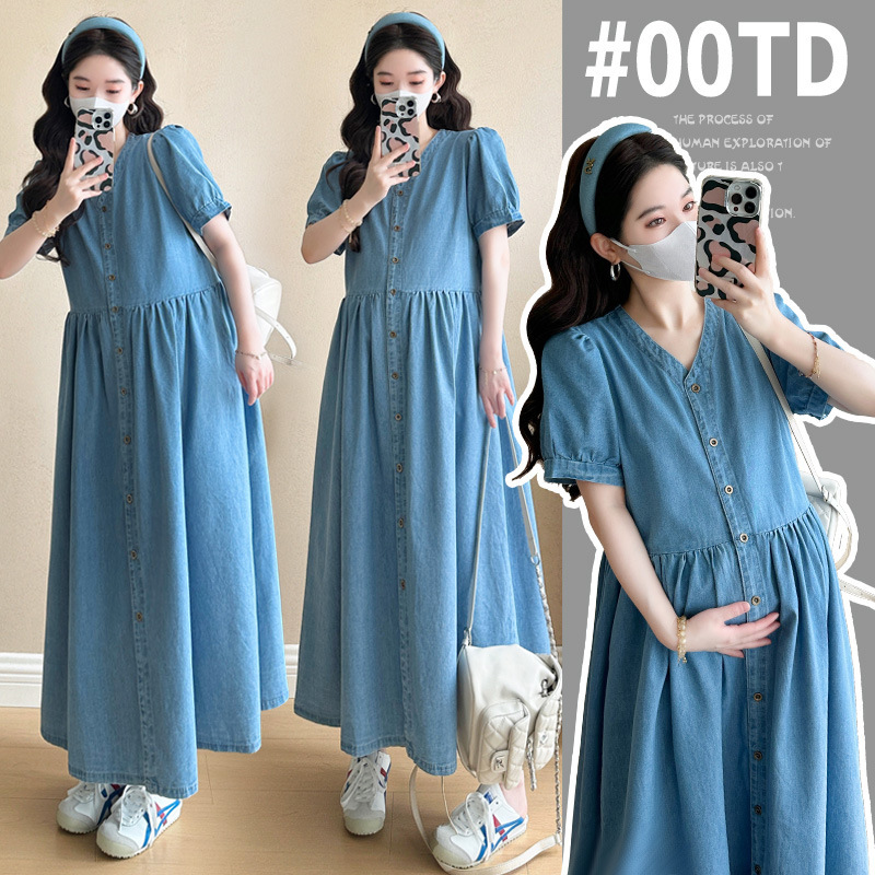 in stock Real Shot New Pregnant Women Summer Wear Thin Bamboo Denim Pregnant Women dress Breastfeeding plus size Pregnant Women Skirt in stock Real Shot New Pregnant Women Summer Wear Thin Bamboo Denim Pregnant Women dress Breastfeeding plus size Pregnant Women Skirt