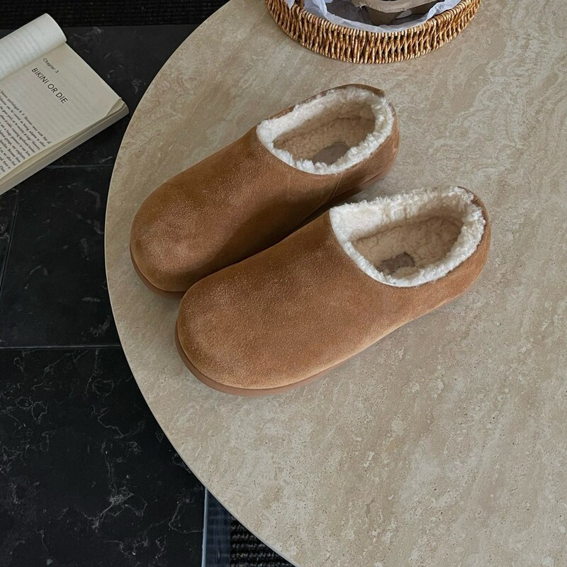 Sangpo snow boots for women, 2026 winter new collection, women's cotton shoes, women's slip-on shoes, women's genuine leather mules Sangpo snow boots for women, 2026 winter new collection, women's cotton shoes, women's slip-on shoes, women's genuine leather mules
