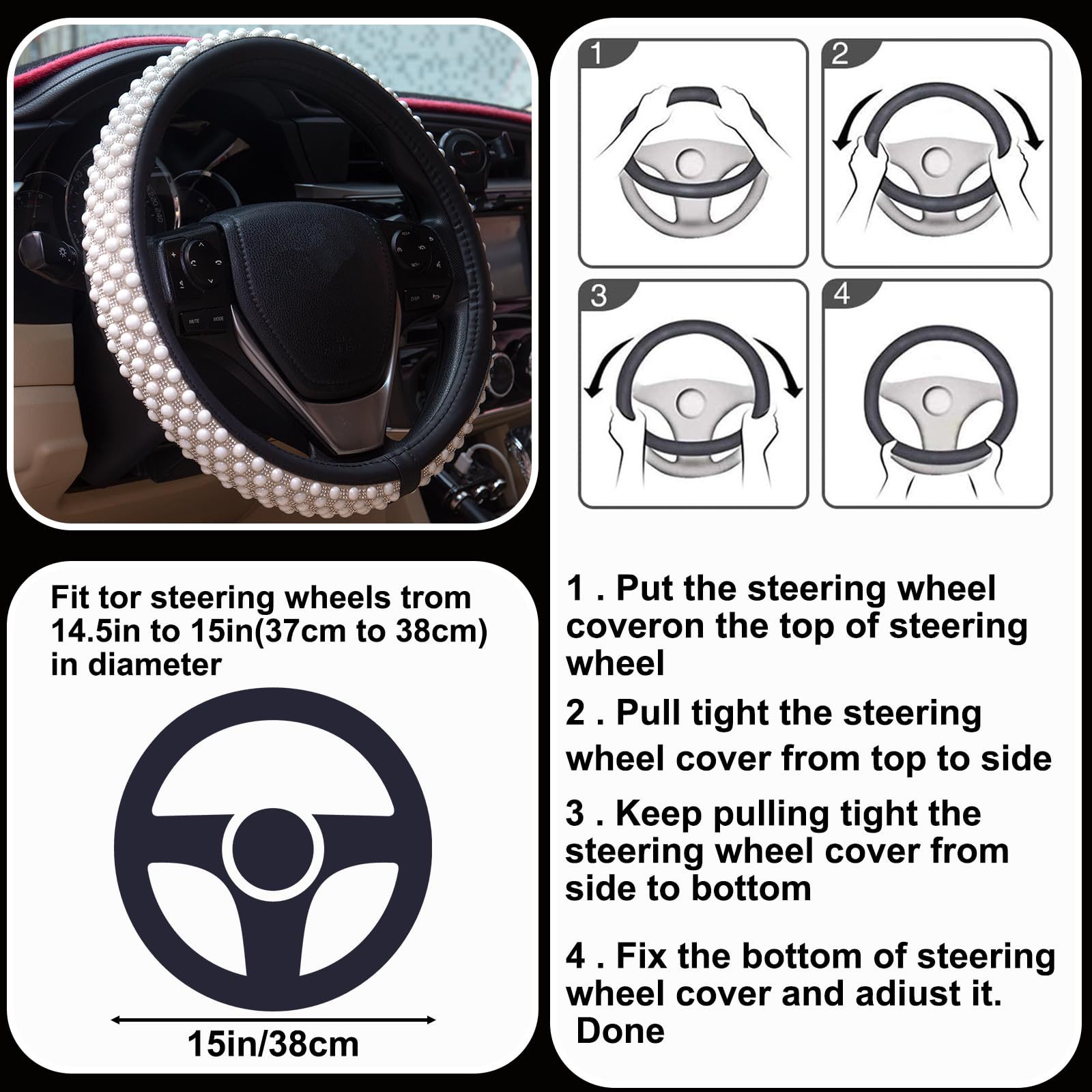 Direct factory wholesale cross-border pearl and diamond-studded car steering wheel cover, summer ice-bead anti-slip car interior handle cover
