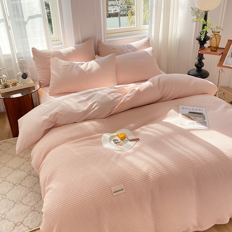 Clase A de alta gama de algodón waffle de cuatro piezas de algodón japonés waffle hoja de cama cubierta del edredón ins ropa de cama de algodón puro