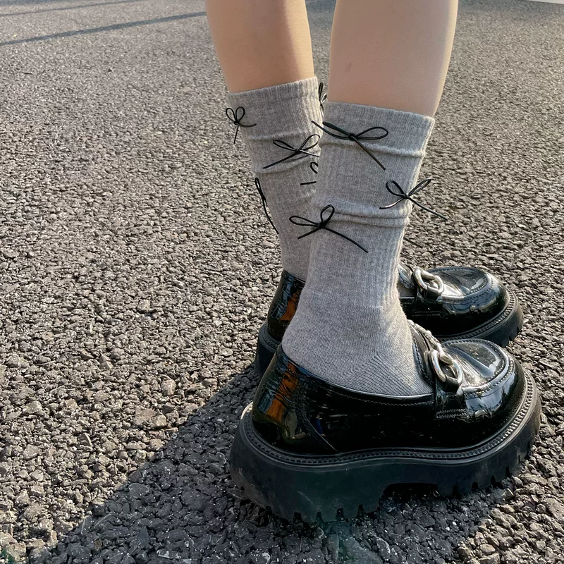 Милые демисезонные модные knee socks с бантиком, стиль Лолита, середина икры