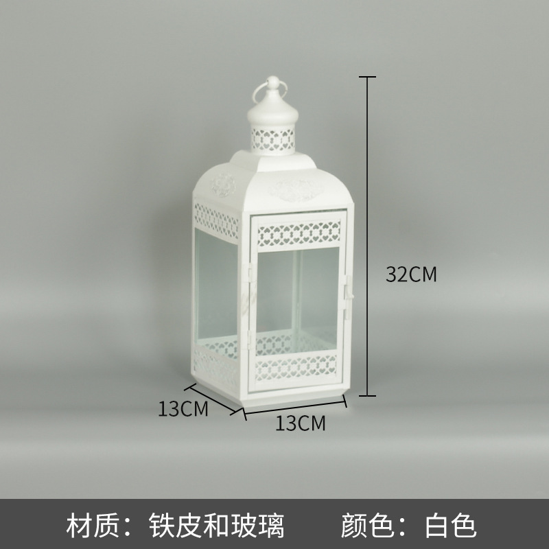Blanco boda candelabro linterna boda carretera plomo accesorios atmósfera lámpara Marruecos viento lámpara decoración a prueba de viento vela pantalla