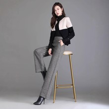 羊绒秋冬季女直筒裤高腰休闲垂褶羊毛加厚及地裤阔腿裤气质通勤