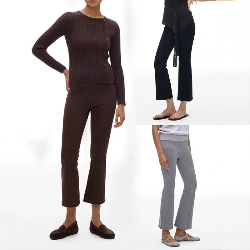Simple air-layer micro-flare casual low-waist cropped pants, modal loose-fitting slim-fit soft skin-friendly yoga pants for women Simple air-layer micro-flare casual low-waist cropped pants, modal loose-fitting slim-fit soft skin-friendly yoga pants for women