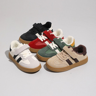 Velvet Version of Kidsren's Moral Training Shoes 2024 Autumn and Winter New Versatile Sneakers for Boys and Girls Casual Non-Slip Soft-Soled Sports Shoes