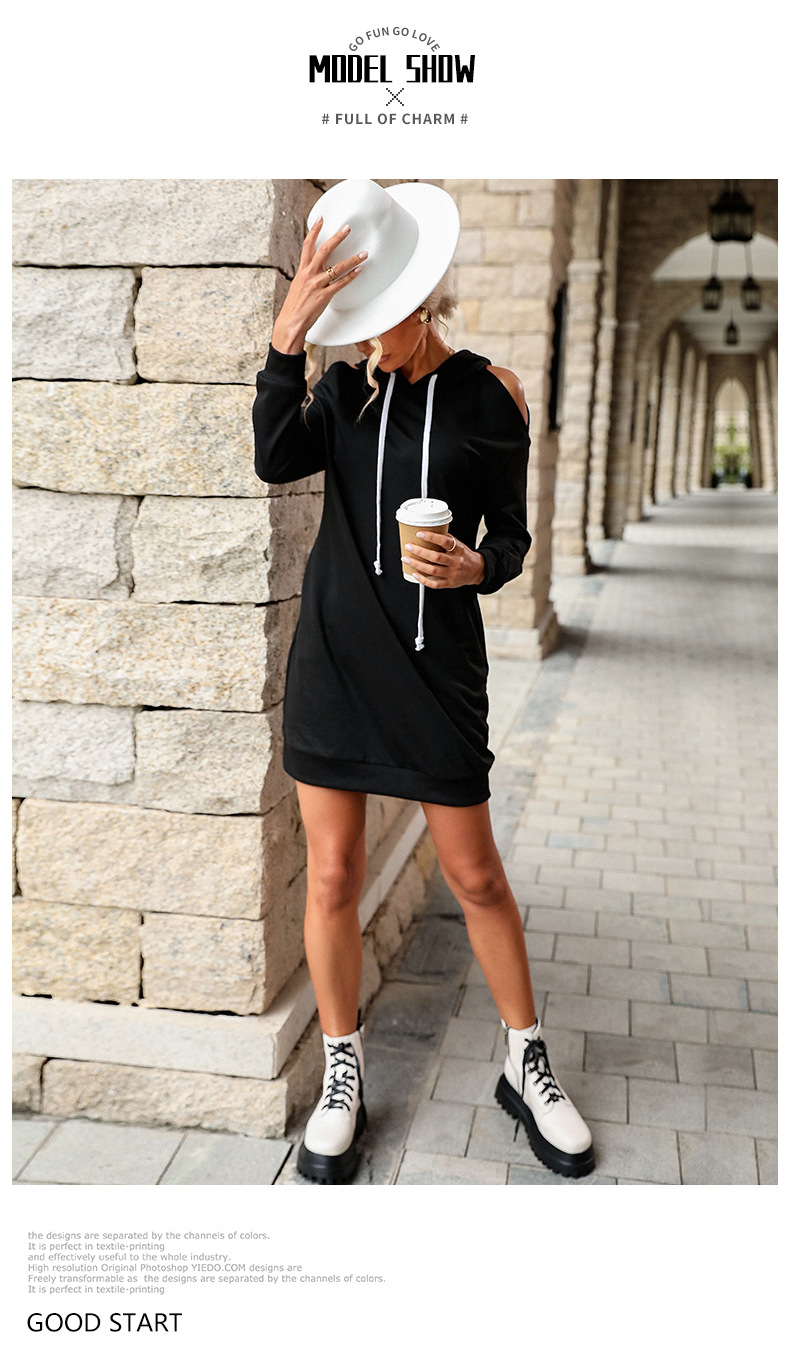 Autumn Winter Women Clothing Hooded Sweater Dress off-Shoulder Long Sleeve Solid Color Loose Dress 7 Autumn Winter Women Clothing Hooded Sweater Dress off-Shoulder Long Sleeve Solid Color Loose Dress
