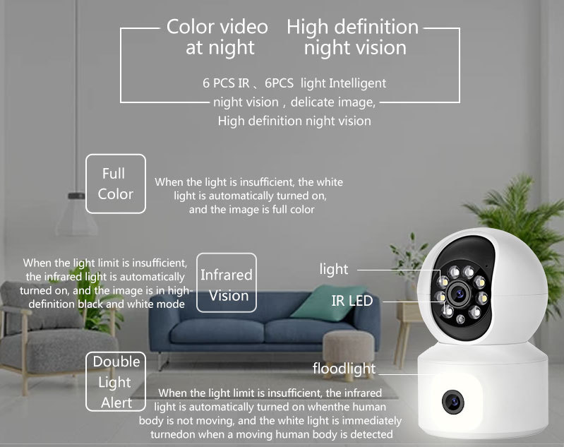 ICSEE çift lens WIFI gözetim kamerası, motorlu başlık