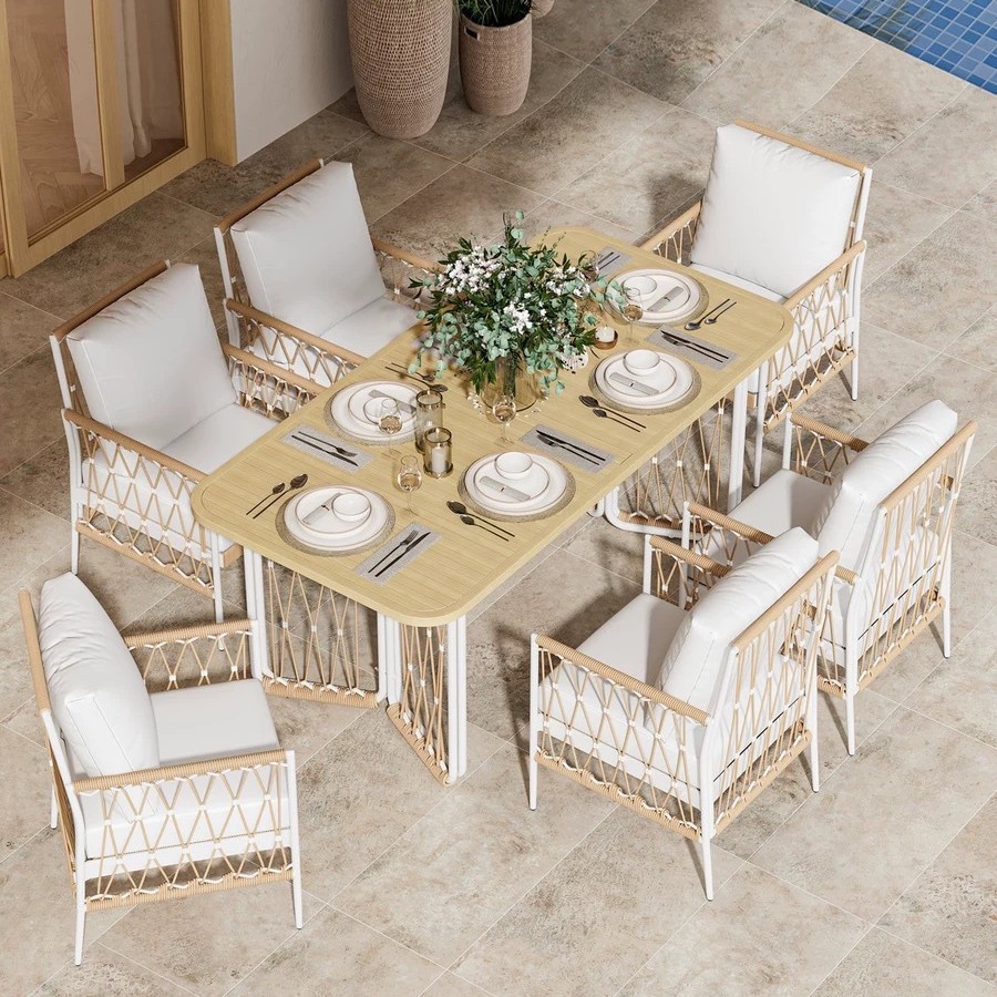 Outdoor Table and Chair Combination Open-Air Courtyard Rattan Garden Villa Hotel Restaurant B&B Aluminum Alloy Rainproof Set