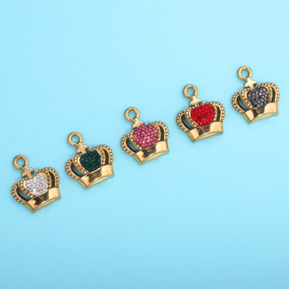 Colgante de corona de circón con microincrustaciones de acero inoxidable, collar de pulsera de bricolaje, accesorios de colgante con cuentas, colgante de revestimiento al vacío