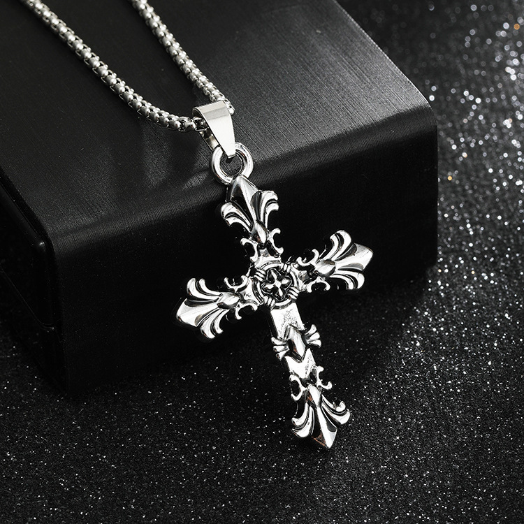Amazon New Vintage Personalized Cross Pendant Necklace Men's Titanium Steel Trendy Accessories Punk Hip Hop Accessories Women