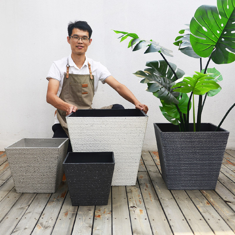 正方形特大號仿石塑料花盆室內庭院戶外加厚樹脂盆栽盆大口徑方形