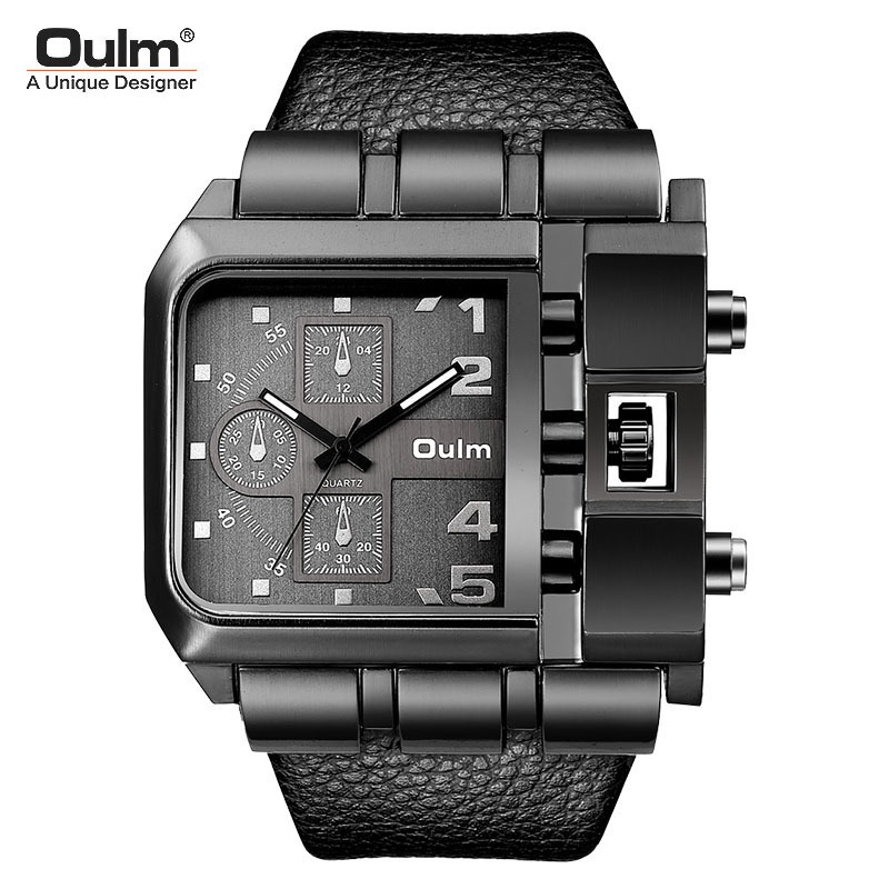 Oulm Large Dial Quartz Men's Watch Casual Belt Men's Watch Personalized Foreign Trade Square Manufacturer Wholesale