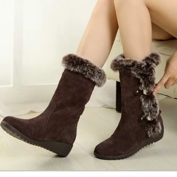 Mid‑length winter platform boots, plus size, sizes 35–42, brown or black
