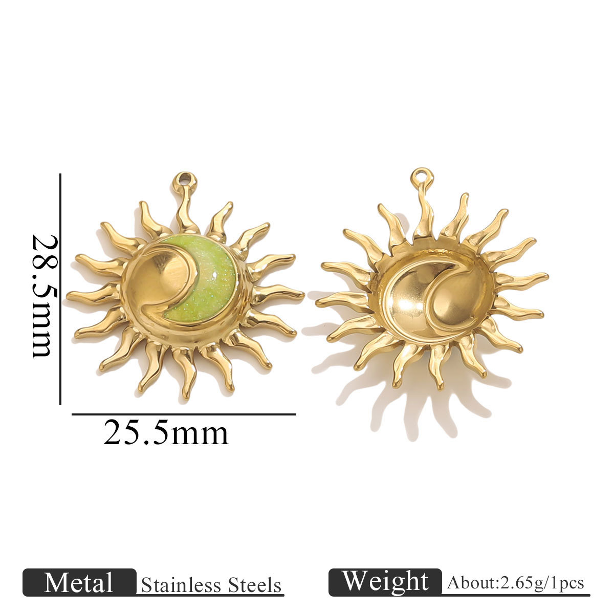 18K Gold, Real Gold Plated Plating Material Pendant Classification 1 Piece 304 Stainless Steel PVD Coated 18K Gold Real Gold Plated Sun Pendant Pendant