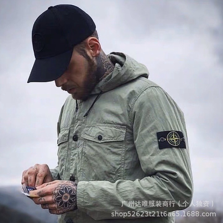 跨境Stone石头欧美多口袋袖章抽绳连帽工装男女夹克外套休闲百搭|undefined