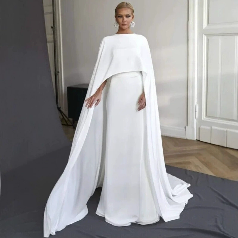Демисезонное длинное белое одеяние для невесты, тонкое платье, плащ,round collar