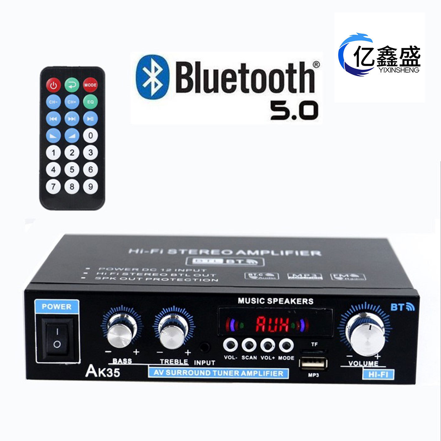 Ak35 Bluetooth 5.0 Power Amplifier 12V Hifi Stereo Amplifier with Remote Control/Tf/Usb Mini Power Amplifier