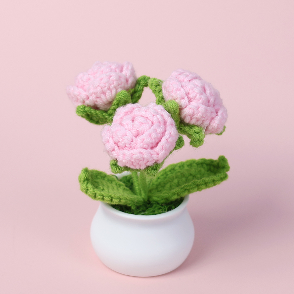 Rosas rosadas acabadas (3 cabezas) Pequeñas macetas