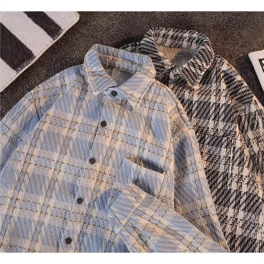 Chemise à carreaux en coton pour femme, style printemps-automne, coupe ample haut de gamme, petite veste parfumée pour homme_voghion.com