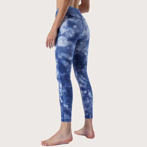  Spring and Summer New Nude Yoga Pants for Women No Embarrassing Line High Waist Butt Lifting Tie Dye Yoga Fitness Nine-Point Pants