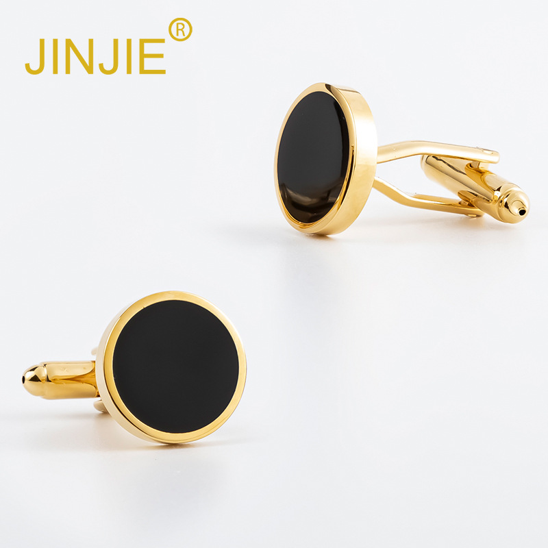 New gold-plated round flat enamel copper cufflinks for foreign trade, classic business cufflinks for men, wholesale