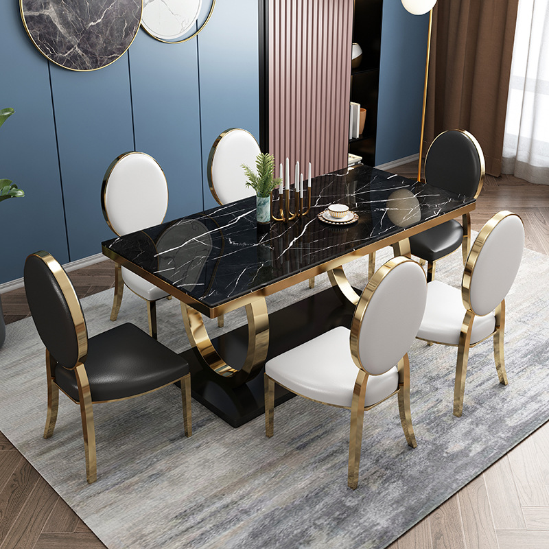 Marble Dining Table and Chair Set, Light Luxury Dining Table, Rectangular Living Room Home Use, High-End Hotel Dining Table Top