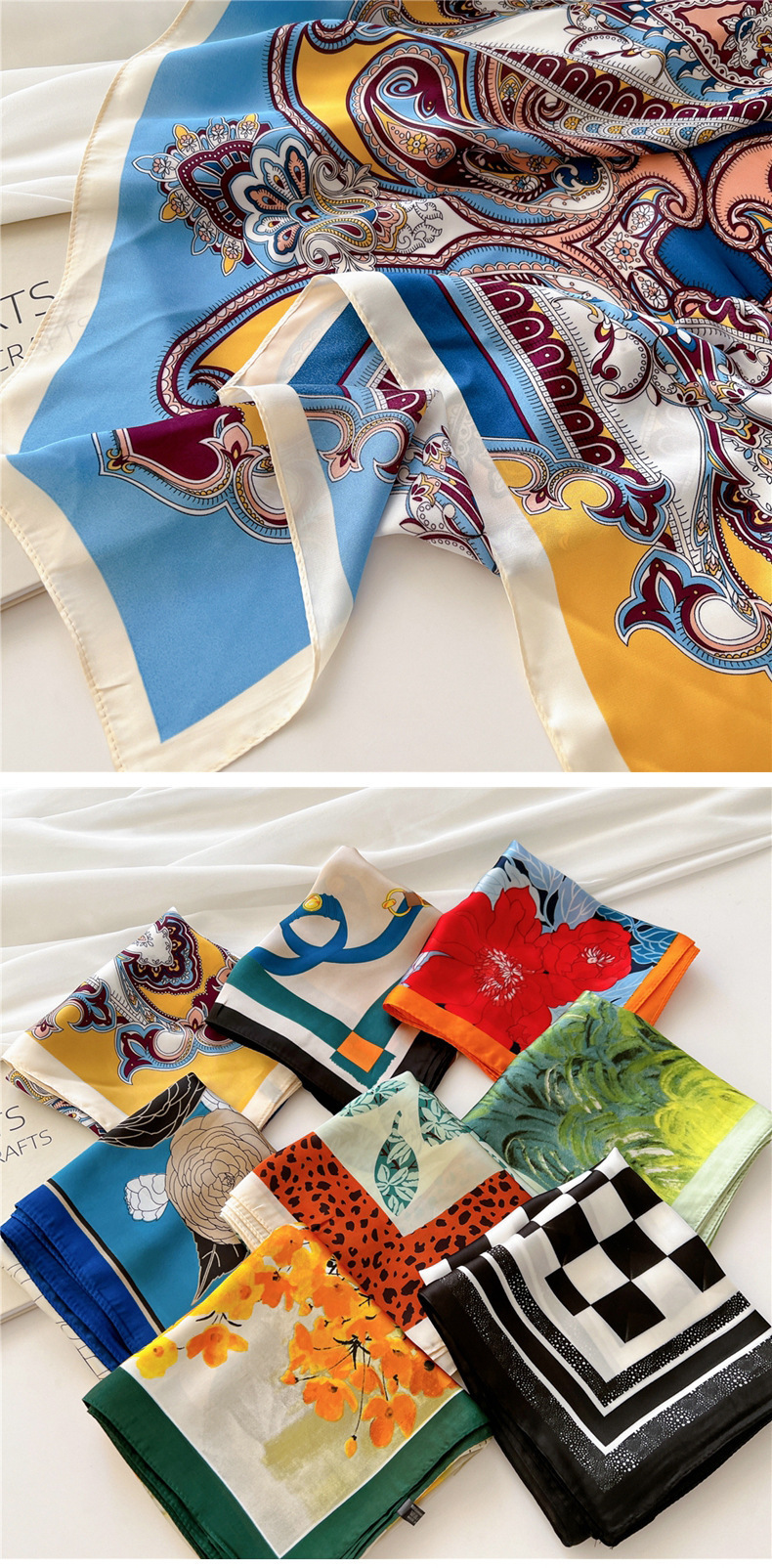 Women's Simple Style Color Block Satin Printing Silk Scarf